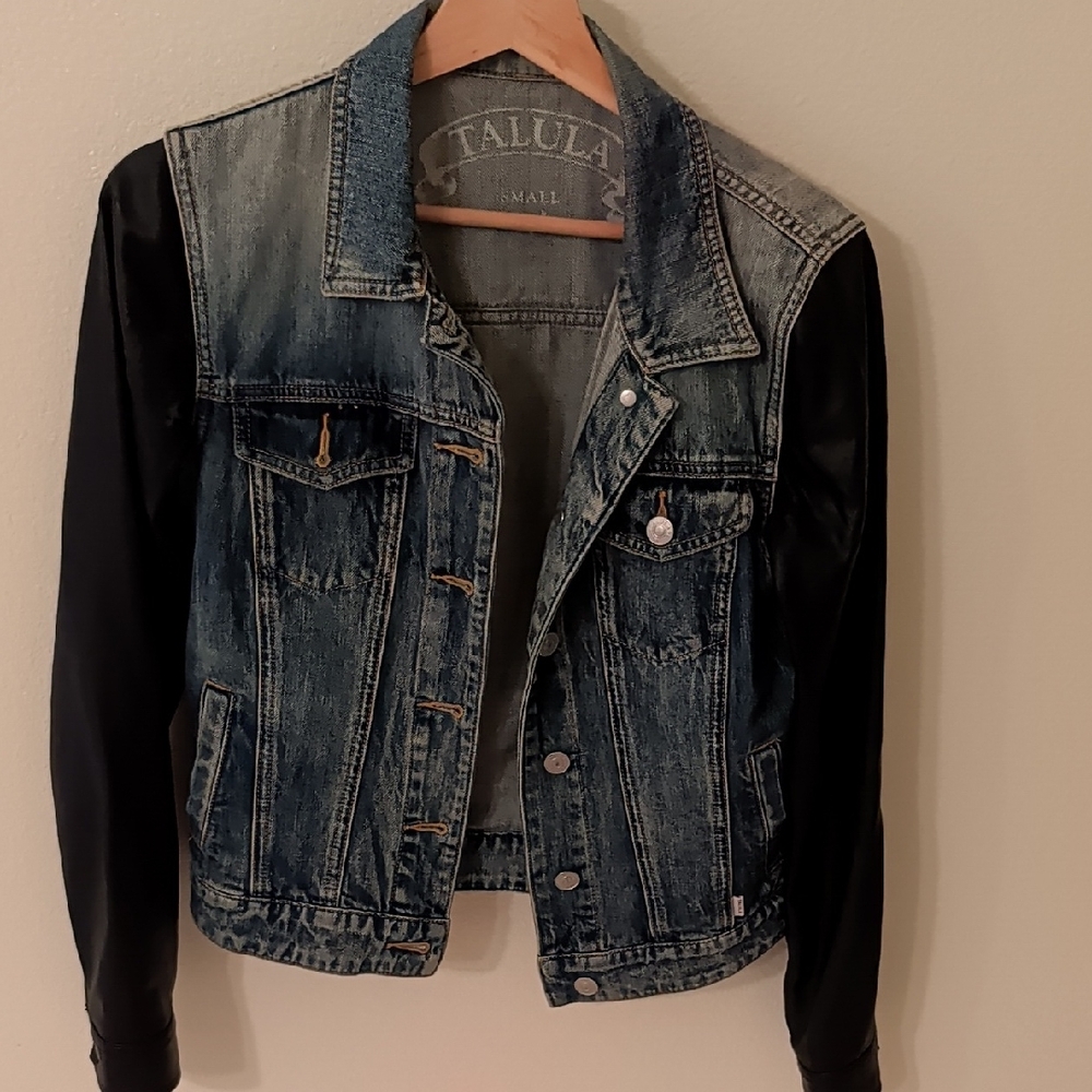 Talula Blue Denim Jacket with Black Sleeves